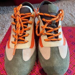 Tory Burch Orange and Green suede Sneakers